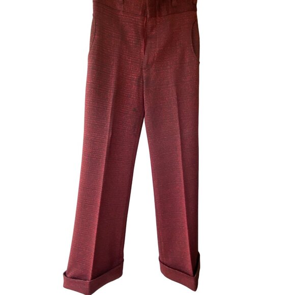 Vintage Maroon Tweed Mens Pants With Cuffed Hem - Picture 1 of 5
